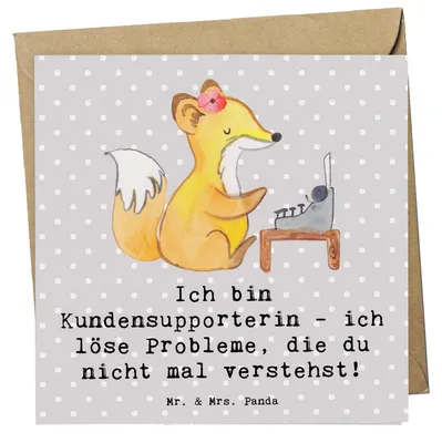 Produktbild von Mr. & Mrs. Panda doppelkarte Kundensupporterin Heldin - Grau Pastell - Geschenk, Geschenke mit Herz, Berufspassion, Klappkarte, Glückwunschkarte, Kundenberatung, Support