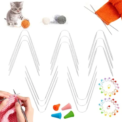 Produktbild von Rundstricknadeln Set 15 Stück Edelstahl mit 30 Maschenmarkierern & 4 Nadelkappen