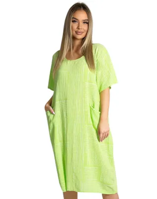 Produktbild von Damen 100% Baumwollkleid Casual Shirtkleid Style Strandkleid Sommerkleid 377 Hellgruen Einheitsgr. 36-40