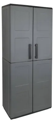 Produktbild von Dargentes Outdoor-Garderobe, Mehrzweck-Besenhalterschrank, 2-türiger Outdoor-Schrank, 100 %  Italy, kariertes Finish, 68 x 37 x 163 cm, Grau und Schwarz