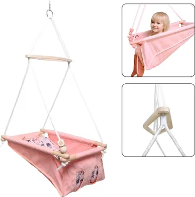 Imagen del producto de Columpio para bebés, color rosa pastel, diseño de gatos