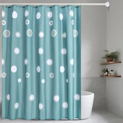 Image de Rideau de douche bleu lavable, tissu polyester anti-moisissure, dimensions 200x220 cm