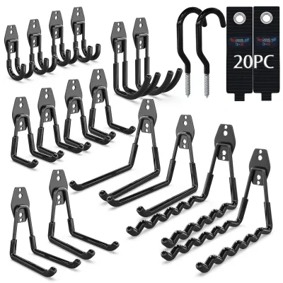 Image de Omgoods - Lot de 20 crochets robustes pour garage, idéaux pour un rangement efficace
