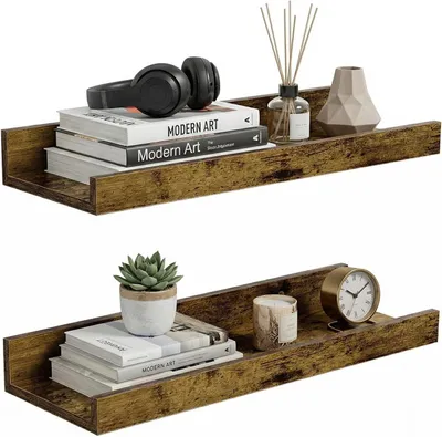 Imagen del producto de Juego de estantes de pared, 2 unidades, 40 cm, madera MDF, con sistema de sujeción, ideales para pasillos y cocinas