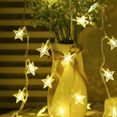 Productafbeelding van Lichtsnoer op batterijen met sterren - 5 m - 50 leds - Werkt op batterijen - Decoratieve verlichting voor Kerstmis