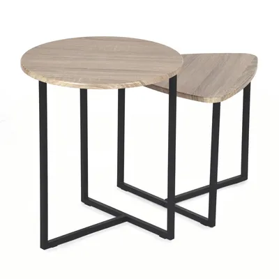 Produktbild von Meubles Cosy 2er-Set verschachtelbare Couchtische im Industrial Stil aus schwarzem Metall und Eichen Nachbildung – LAYA