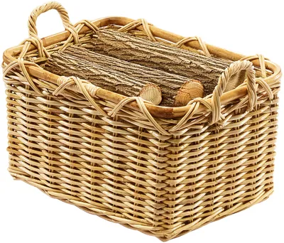 Produktbild von Kobolo Holzkorb für Kaminholz rechteckig natur aus Rattan mit Griffen und Jute - Kaminholzkorb Brennholzkorb Feuerkorb Holztrage Körbe Holzkörbe Deko
