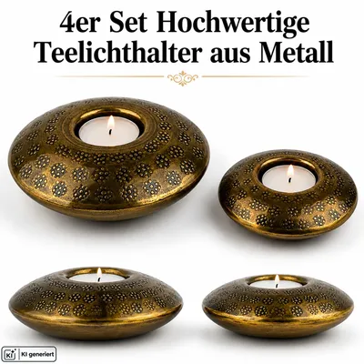 Produktbild von Teelichthalter 4er Set Windlichter Metall Kerzenhalter Orientalisch Antik Gold