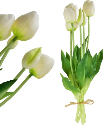Zdjęcie produktu dla Bukiet kwiatów silikonowy VIRIDIS – bukiet tulipanów, 40 cm, biały, 5 sztuk