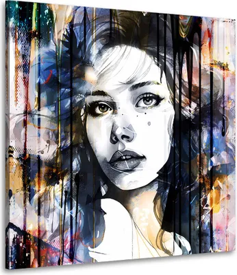 Produktbild von Abstrakt Frau modern Pop Art Leinwandbild Wandbild Kunstdruck XL Wanddeko: 80x80x4cm