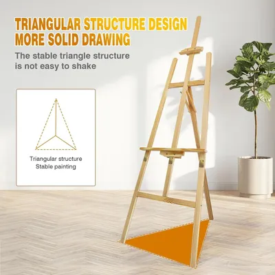 Image de Échafaudage portable - Trépied d'artiste en bois, modèle EASEL-1.75-Z - Réglable en hauteur jusqu'à 1,75 m - Idéal pour la peinture, le dessin et les expositions
