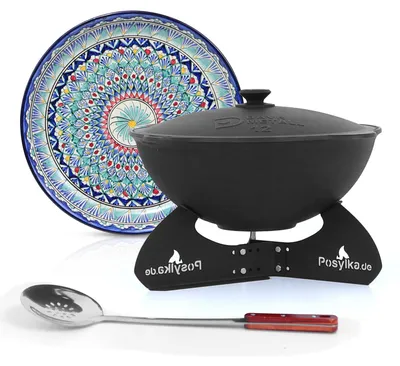 Produktbild von Kasan aus Gusseisen, Aluminiumdeckel, flacher Boden, Ø 42,5 cm, 12 l + Untersetzer + Lagan Ø 37 cm + Küchenutensilien