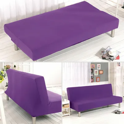 Obrázek produktu pro Topchances Stretch Futon Slipcover bez područek Kryt pohovky pro 3-sedák bez područek Rozkládací pohovka Futon Cover, fialová