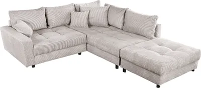 Produktbild von riess-ambiente Modernes Ecksofa KENT 220cm beige Cord inkl. Hocker Federkern L-Form Wohnlandschaft Eckcouch Couch Sofa