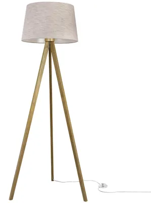 Produktbild von Stehlampe Dreifuß Eiche mit Kegelschirm Leinen Hellbeige L02 44 cm E27 – Moderne Standleuchte