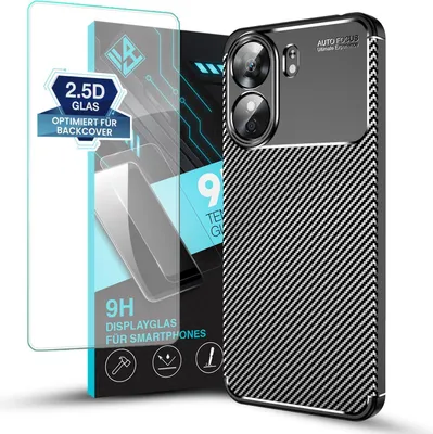 Produktbild von Handy Hülle für Xiaomi Redmi 13C mit 9H Displayglas Displayschutz Plus Carbon Look Cover Case Schutzhülle Farbe: Schwarz
