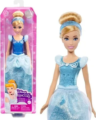 Produktbild von Cinderella Puppe 29 cm, Mattel Disney Princesses, Blaues Glitzerndes Outfit, Inklusive Diadem und Schuhe