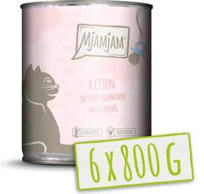 Obrázek produktu pro MjAMjAM - 6x800g konzervy s kuřecím a lososovým olejem mokré krmivo pro koťata hlavní krmivo přírodní