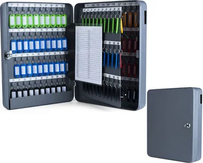 Produktbild von 1x Schlüsselkasten für 140 Schlüssel inkl. Anhänger und seitl. Einwurfschlitz grau