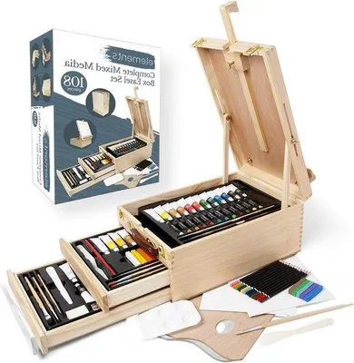 Immagine prodotto di Scrivania da artista - Set di 108 fogli per dipinti ad acrilico e ad olio - Scrivania in legno a 3 cassetti