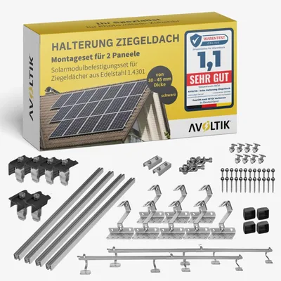 Produktbild von Solar Halterung Ziegeldach Montageset mit Klemmen Schwarz Dach für 2 Solarmodule