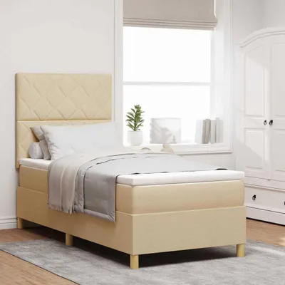 Obrázok produktu pre Maison Exclusive – LED boxspringová posteľ s čelom v krémovej farbe, 90 x 190 cm, látka