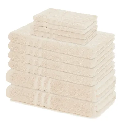 Produktbild von Lavea® 10-teiliges Handtuch Set Elena, 100% Baumwolle - 4x Handtuch, 2x Duschtuch, 2x Gästetuch, 2x Waschhandschuh, Handtücher Set - Creme