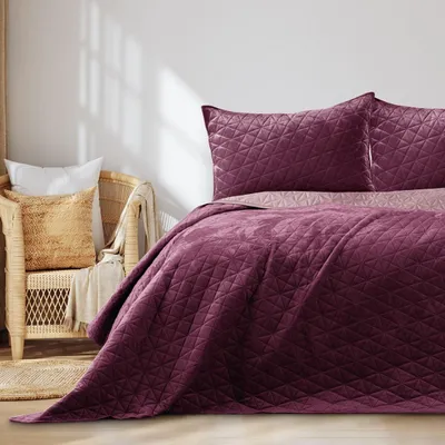 Produktbild von Tagesdecke Bettüberwurf Ultrasonic zweiseitge Steppung Samt 220 x 240 cm - Violett-flieder