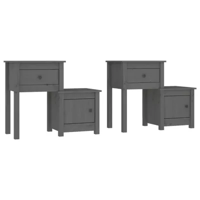 Productafbeelding van Nachtkastjes 2 st 79,5x38x65,5 cm massief grenenhout grijs