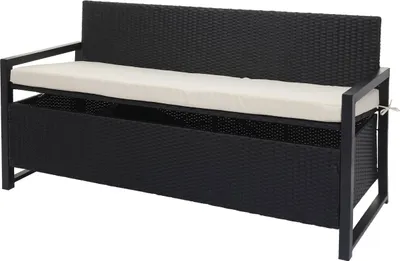 Obrázok produktu pre Polyratanová 3-miestna lavica HWC-F39, záhradná lavica lavica s truhlicou, úložný priestor vankúš na sedenie ~ antracit, vankúše krémové