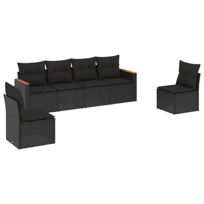 Produktbild von vidaXL 6-tlg. Garten-Sofagarnitur mit Kissen Schwarz Poly Rattan