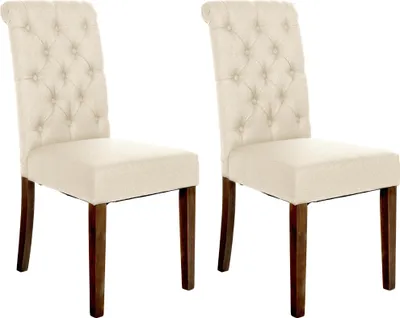 Produktbild von CLP 2er Set Esszimmerstühle Lisburn Mit Lehne im Chesterfield Design creme Material Stoff