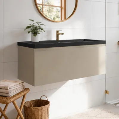 Zdjęcie produktu dla LOMAZOO MODENA 100 cm, greige, czarna umywalka
