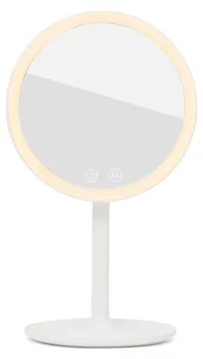 Productafbeelding van SAT cosmetische spiegel, rond, 5-voudige vergroting, LED-verlichting, 3 lichtkleuren, USB-C, met opbergbakje, wit