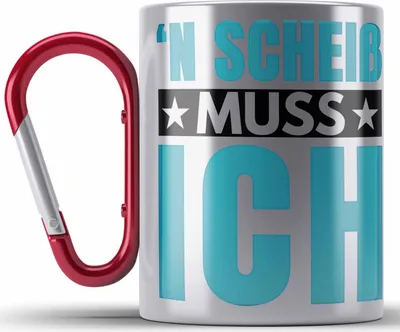 Produktbild von Trendation - N Scheiss Muss ich Edelstahl Tasse Karabiner Geschenk Kollegen Kollegin Arbeit (Rot)