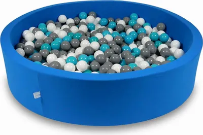 Produktbild von Bällebad 130x30cm azurblau – Mit 600 Bällen / weiß, grau, türkis