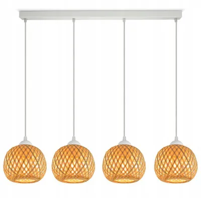 Zdjęcie produktu dla LUXOLAR Lampa wisząca Naturalny Bambus 4 płomienie E27 60 W - Lampa sufitowa BOHO Design - Lampa wisząca do salonu, kuchni