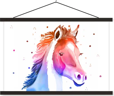 Produktbild von MuchoWow® Textilposter Pferd - Rosa - Lila - Mädchen - Kinder - Mädchen 60x40 cm mit schwarzem Rahmen - Hölzernes