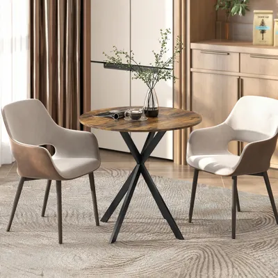 Produktbild von SUGIFT Runder Esstisch Rustikal-Braun, Küchentisch rund, Spanplatte Metallgestell, Industrial | 80 x 75 cm | für 2–4 Personen | platzsparend