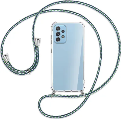 Produktbild von Handykette Backcover-Schutzhülle mit Band (Metall silberfarben) für Samsung Galaxy A52 4G / 5G, A52s 5G - grün/blau/weiß
