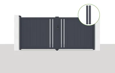 Produktbild von Flügeltor 3,5x1,6m GIONA + 2 EIFEL-Pfosten H.190cm Grau