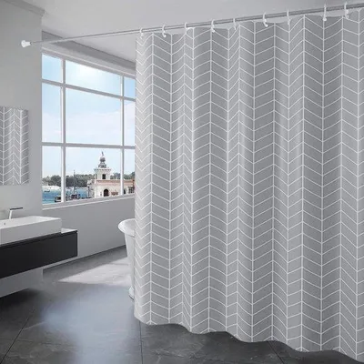 Produktbild von Unyqoos® wasserabweisender Polyester-Duschvorhang 180 x 180 cm, maschinenwaschbar, inkl. 12 rostfreie Ringe, Grau – für Dusche & Badewanne