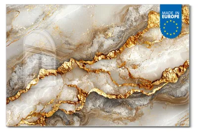 Produktbild von banjado Magnettafel aus Glas, beschreibbar, 60x40cm groß, ESG Sicherheitsglas mit Motiv Weißer Marmor mit Gold 2 [MTGQ1 13607]