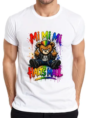 Immagine prodotto di Maglietta da uomo, bianca, taglia S, con scritta "Mi Mi Mi Halts Maul Bär Punk Rocker Statement" (un'espressione sarcastica)