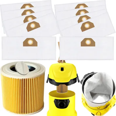 Image de Ensemble de 10 Sacs Aspirateur Synthétiques + Filtre pour KARCHER WD3 WD2 PLUS
