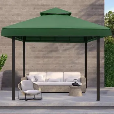Image de Toile de rechange pour pavillon 3 x 3 m, toile de pavillon, double toit, toile imperméable, pièces de rechange pour pavillon de jardin, tente de jardin, vert foncé