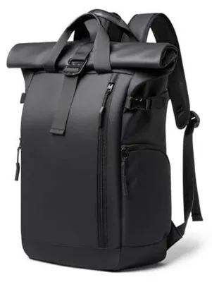 Produktbild von Rolltop Rucksack Damen Herren Schwarz Wasserdicht 16 Zoll Laptopfach Reiserucksack