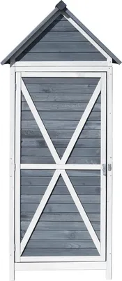 Zdjęcie produktu dla Drewniana szafa ogrodowa Wiltec szara 77x53x179cm z drzwiami, dachem dwuspadowym i izolacją bitumiczną Szopa na narzędzia Szopa na narzędzia Szafa na narzędzia Szopa na narzędzia