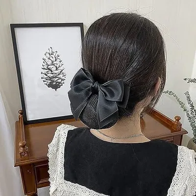 Produktbild von 2 Haarknoten-Haarspangen mit Schleife und elastischem Haarnetz für Dutt und Knoten