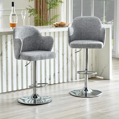 Produktbild von okwish 2er-Set Verstellbares Barhocker mit 360°-Drehfunktion, Drehstuhl integrierter Fußstütze, höhenverstellbar, Grau